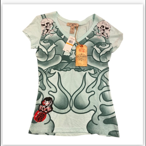 Ed Hardy Tops - Ed HRdy woman’s tee embellished size S